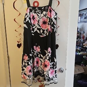 Dress Barn Size 16 Floral Black and Pink Dress